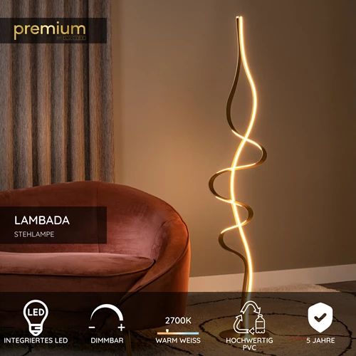 Lucide LAMBADA - Stehlampe - LED Dim. - 1x38W 2700K - Mattes Gold / Messing | Premium - USP